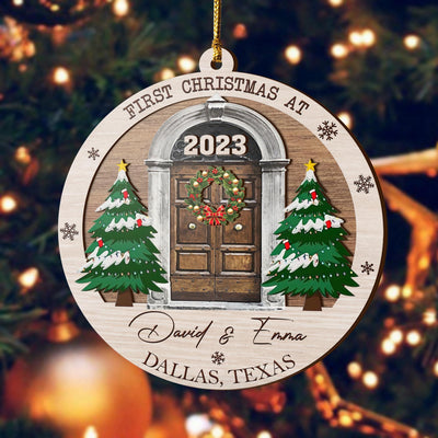 First Christmas New Home 3 Layered Piece Wooden Ornaments Custom Name, Year And Address, New House Gift, Family Ornaments