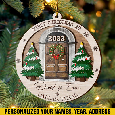 First Christmas New Home 3 Layered Piece Wooden Ornaments Custom Name, Year And Address, New House Gift, Family Ornaments