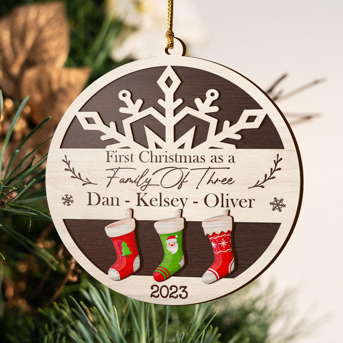 Baby’S First Christmas 3 Layered Piece Wooden Ornaments Custom Custom Name, Date, Address, Time, Weight, Capacity, Christmas Ornaments, Baby Stats Birth Stats