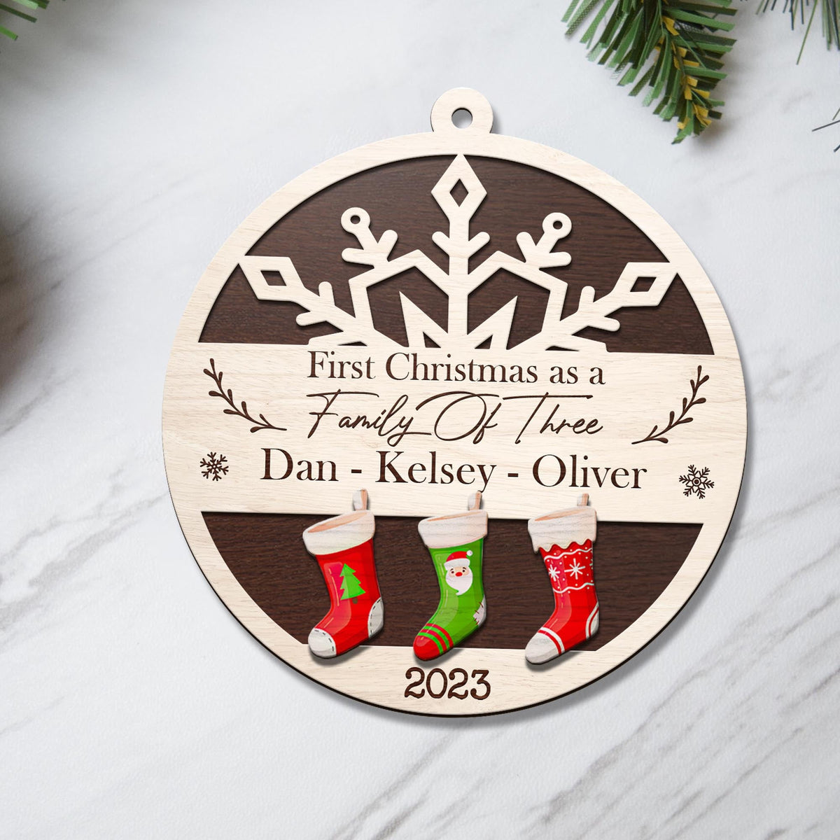 Baby’S First Christmas 3 Layered Piece Wooden Ornaments Custom Custom Name, Date, Address, Time, Weight, Capacity, Christmas Ornaments, Baby Stats Birth Stats