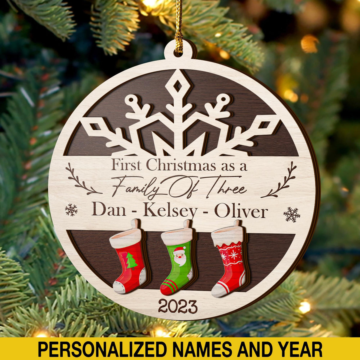 Baby’S First Christmas 3 Layered Piece Wooden Ornaments Custom Custom Name, Date, Address, Time, Weight, Capacity, Christmas Ornaments, Baby Stats Birth Stats