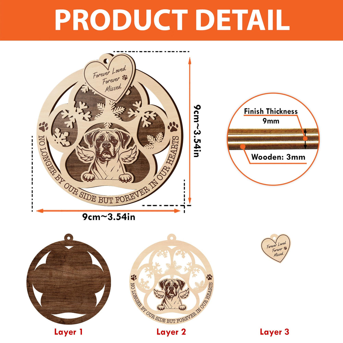 Boxer 2 Layered Piece Wooden Ornament, Dogs Ornament, Dog Lovers Gifts