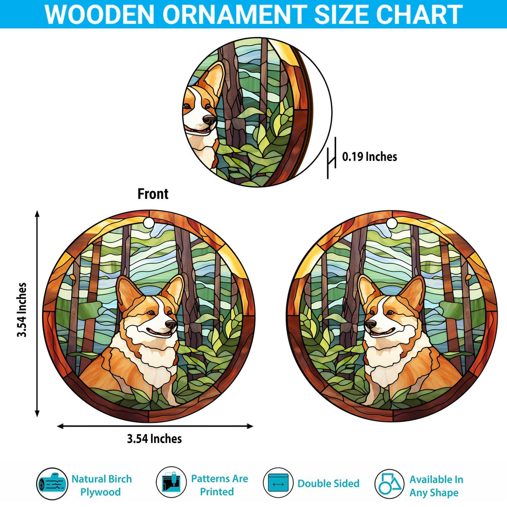 Corgi Wooden Ornaments 2 Sides, Corgi Ornaments For Christmas Tree, Christmas Tree Hanging Decorations