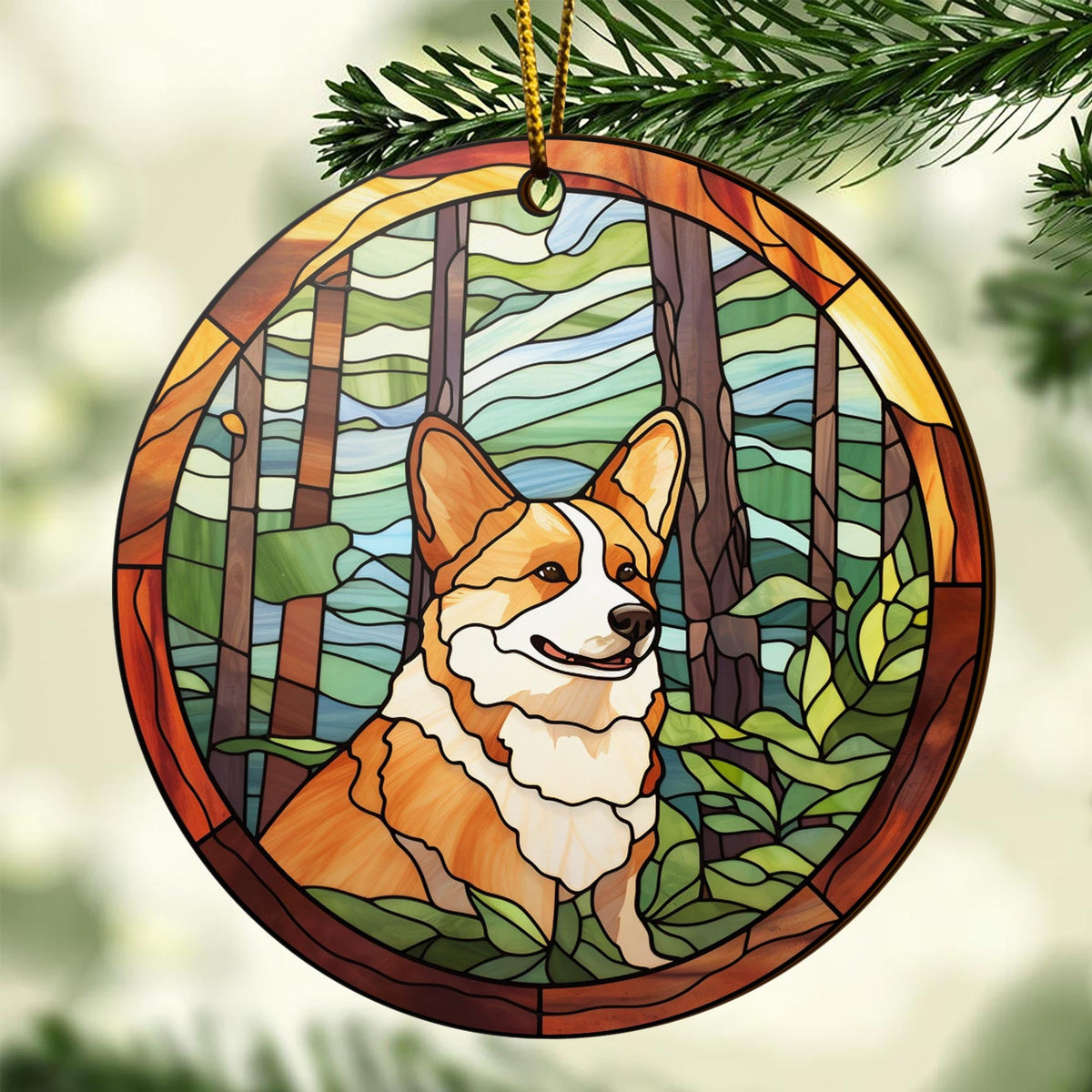 Corgi Wooden Ornaments 2 Sides, Corgi Ornaments For Christmas Tree, Christmas Tree Hanging Decorations