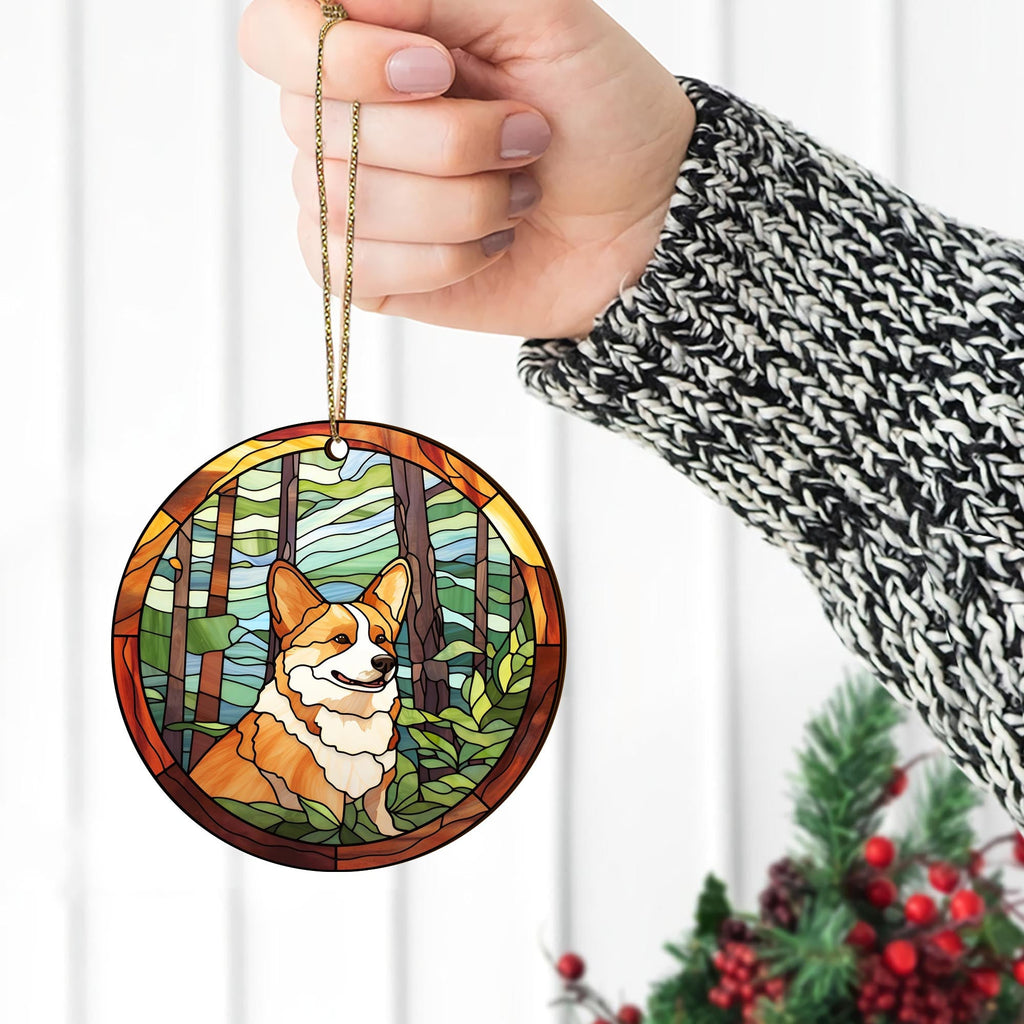Corgi Wooden Ornaments 2 Sides, Corgi Ornaments For Christmas Tree, Christmas Tree Hanging Decorations