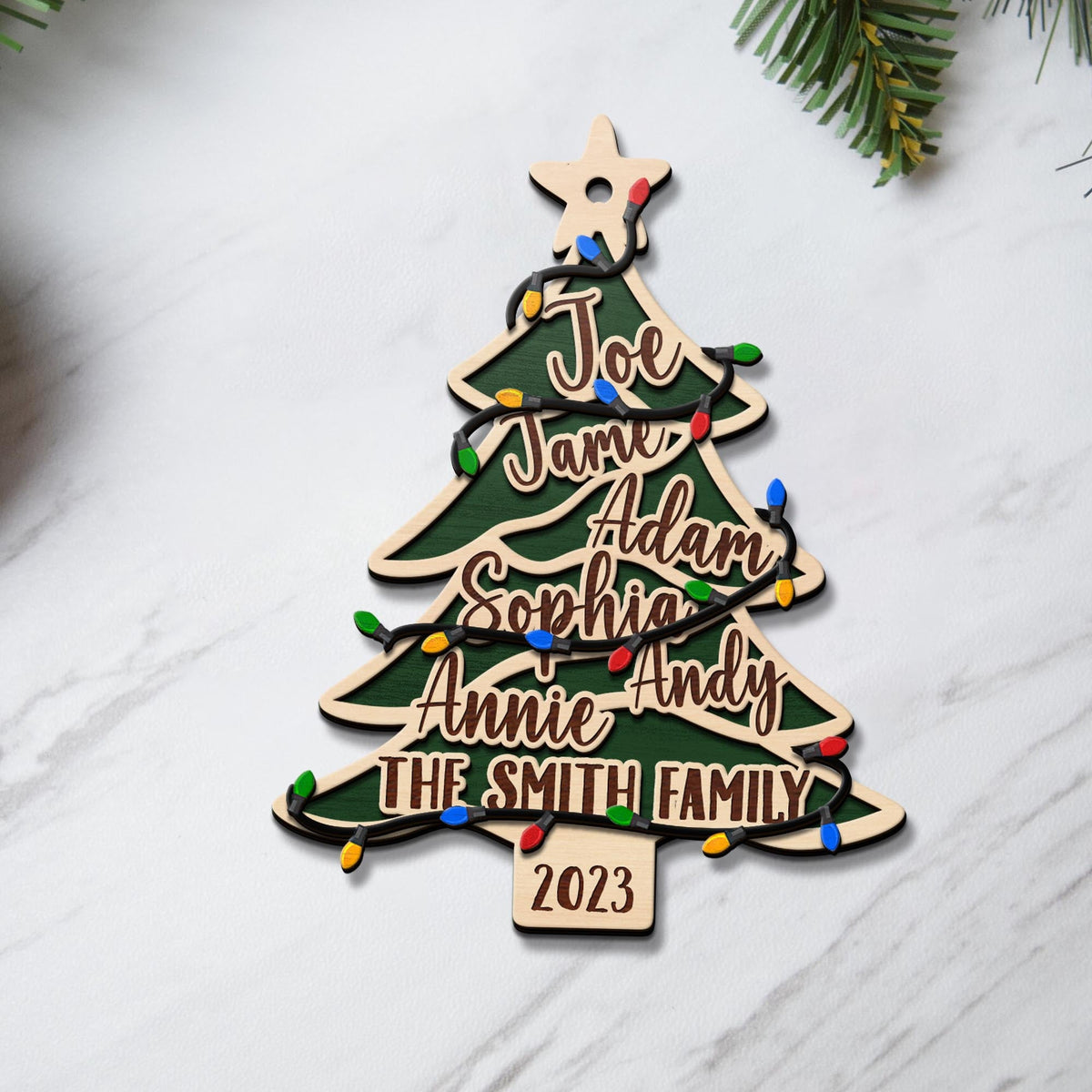 Family Christmas 3 Layered Piece Wooden Ornaments Custom Names, Dog’S Names And Year, Family Christmas Ornaments, Gift For Family