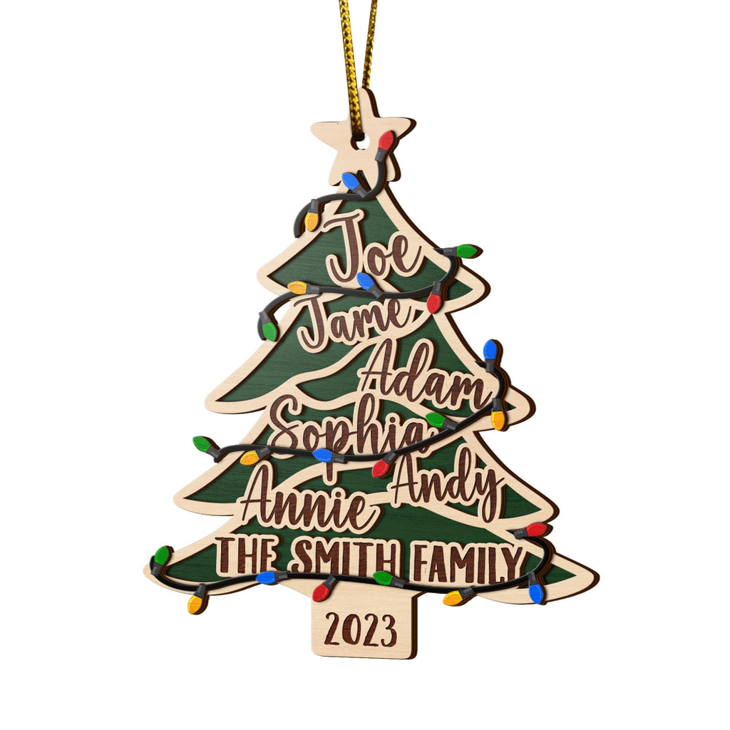 Family Christmas 3 Layered Piece Wooden Ornaments Custom Names, Dog’S Names And Year, Family Christmas Ornaments, Gift For Family