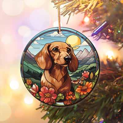 Dachshund Wooden Ornaments 2 Sides, Dachshund Ornaments For Christmas Tree, Christmas Tree Hanging Decorations