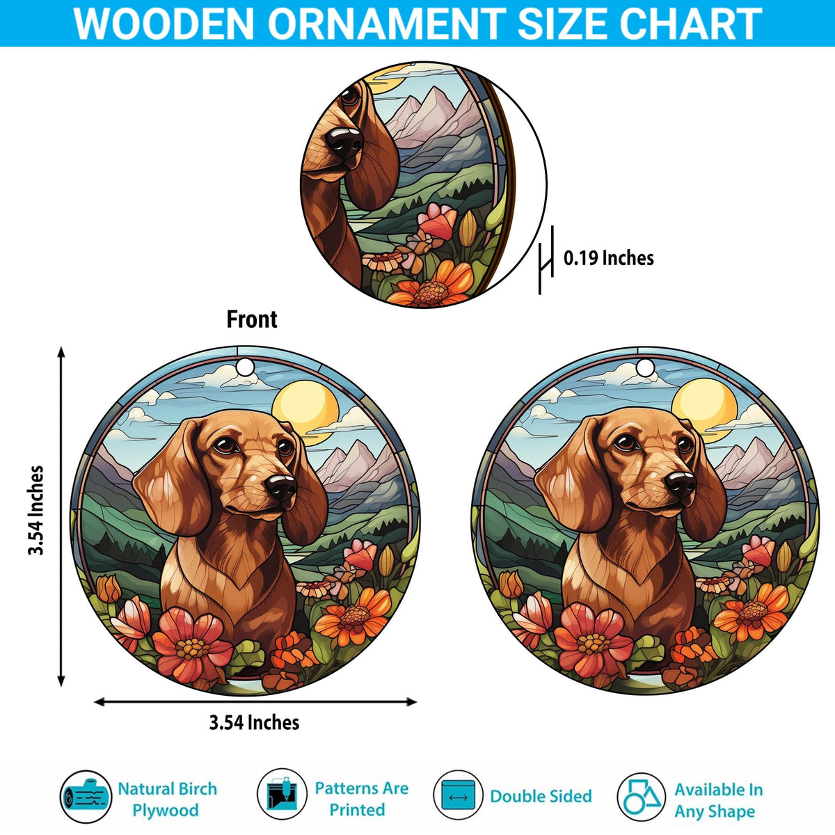 Dachshund Wooden Ornaments 2 Sides, Dachshund Ornaments For Christmas Tree, Christmas Tree Hanging Decorations
