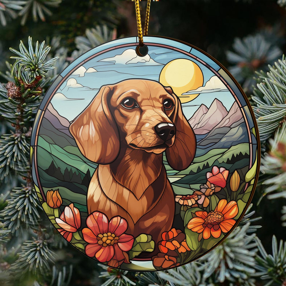 Dachshund Wooden Ornaments 2 Sides, Dachshund Ornaments For Christmas Tree, Christmas Tree Hanging Decorations