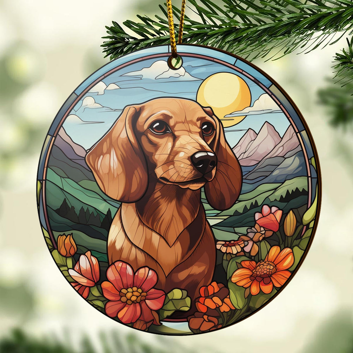 Dachshund Wooden Ornaments 2 Sides, Dachshund Ornaments For Christmas Tree, Christmas Tree Hanging Decorations