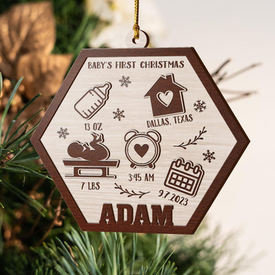 Baby’S First Christmas 3 Layered Piece Wooden Ornaments Custom Name, Date, Lbs, And Address, Gift For Family, Christmas Ornaments