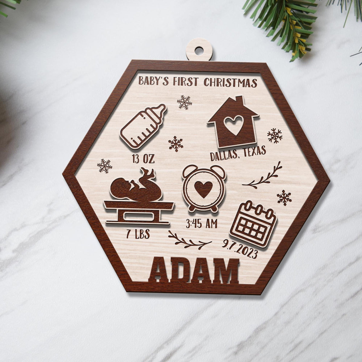 Baby’S First Christmas 3 Layered Piece Wooden Ornaments Custom Name, Date, Lbs, And Address, Gift For Family, Christmas Ornaments
