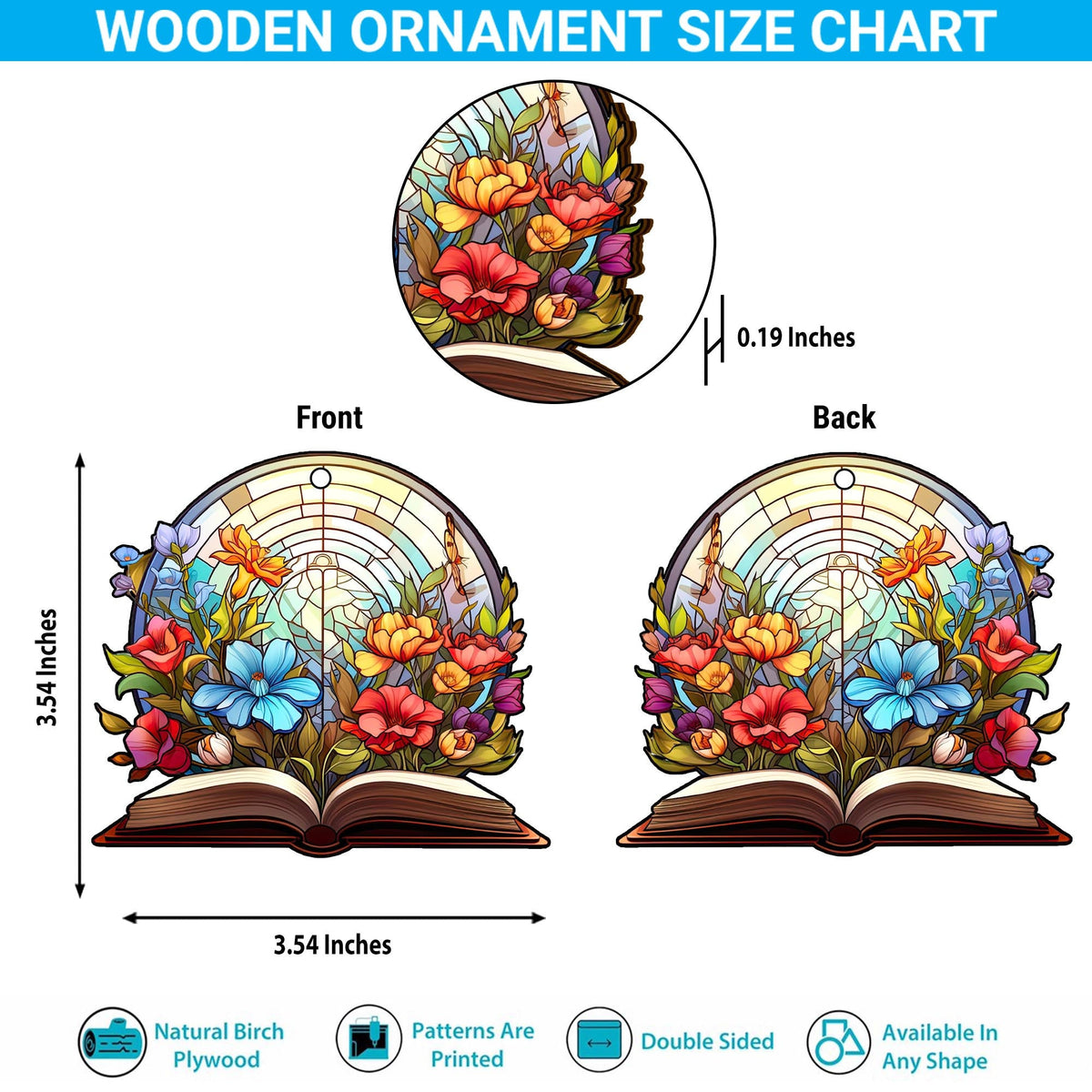 Book Wooden Ornaments 2 Sides, Book Ornaments For Christmas Tree, Christmas Tree Hanging Decorations