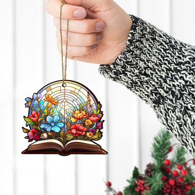 Book Wooden Ornaments 2 Sides, Book Ornaments For Christmas Tree, Christmas Tree Hanging Decorations