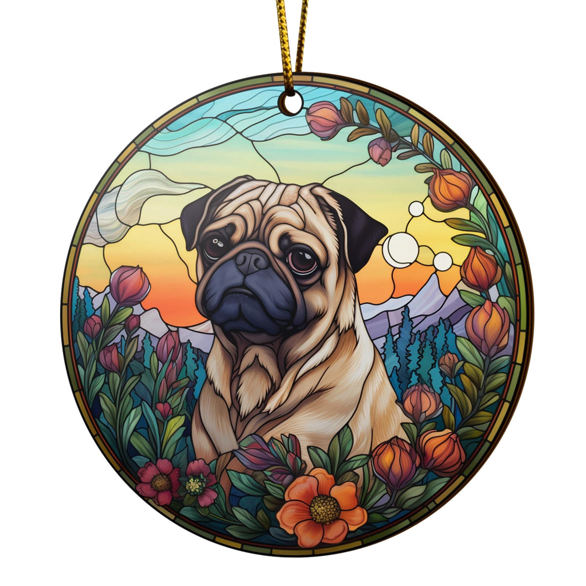 Pug Wooden Ornaments 2 Sides, Pug Ornaments For Christmas Tree, Christmas Tree Hanging Decorations