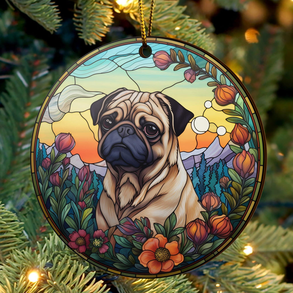 Pug Wooden Ornaments 2 Sides, Pug Ornaments For Christmas Tree, Christmas Tree Hanging Decorations