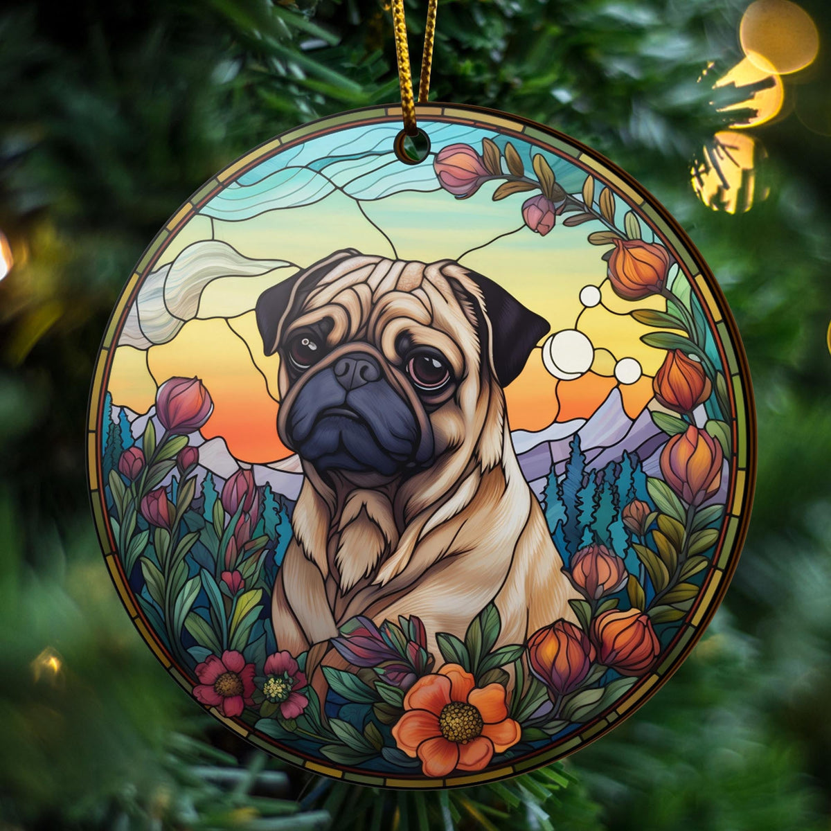 Pug Wooden Ornaments 2 Sides, Pug Ornaments For Christmas Tree, Christmas Tree Hanging Decorations