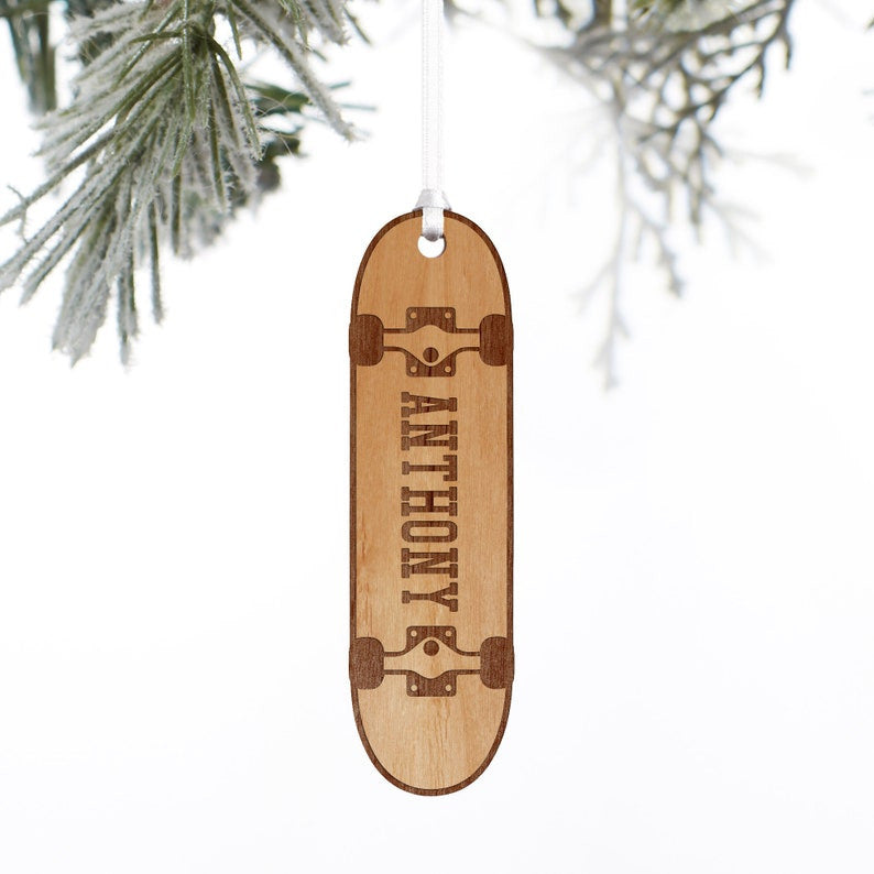 Skateboard Personalized Wood Ornament, Personalized Kids Ornaments, Custom Ornament, Personalized Ornaments, Christmas Tree Decor