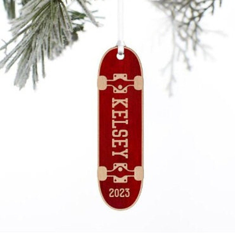Skateboard Personalized Wood Ornament, Personalized Kids Ornaments, Custom Ornament, Personalized Ornaments, Christmas Tree Decor