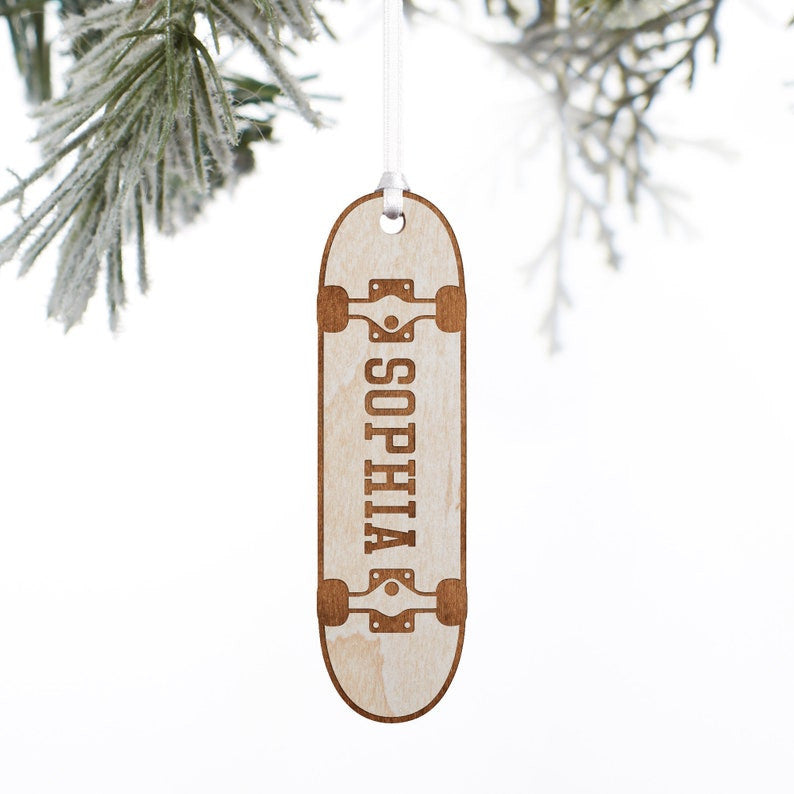 Skateboard Personalized Wood Ornament, Personalized Kids Ornaments, Custom Ornament, Personalized Ornaments, Christmas Tree Decor