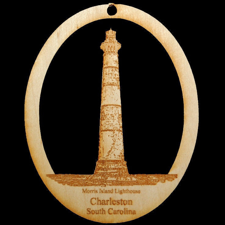 Morris Island Lighthouse Hanging Ornament, Wood Christmas Tree Ornament Gift Decor Personalized