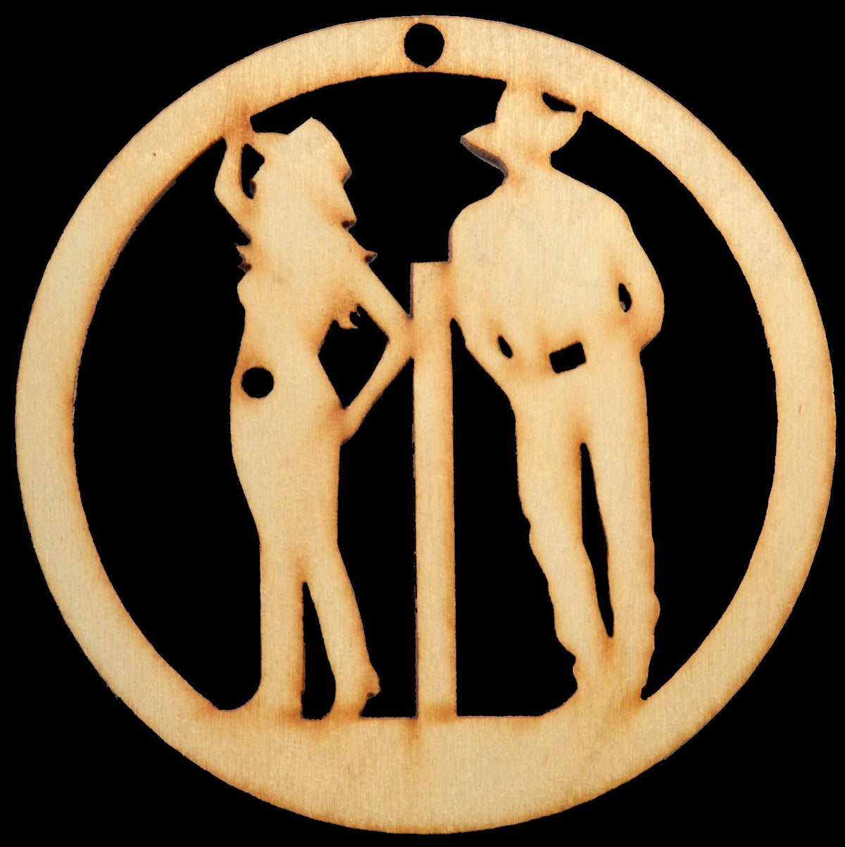Cowboy & Cowgirl Silhouette Hanging Ornament, Wood Christmas Tree Ornament Gift Decor Personalized