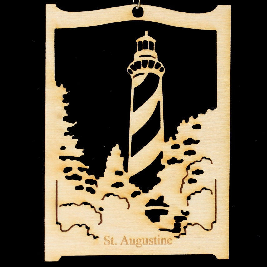 St. Augustine Lighthouse Hanging Ornament, Wood Christmas Tree Ornament Gift Decor Choose From 3 Designs Personalized