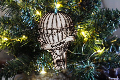 Personalised Hot Air Balloon Christmas Ornament Wood Custom Bauble Laser Engraved Rustic Wooden Name Personalise Tree Decoration Irish