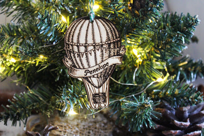 Personalised Hot Air Balloon Christmas Ornament Wood Custom Bauble Laser Engraved Rustic Wooden Name Personalise Tree Decoration Irish