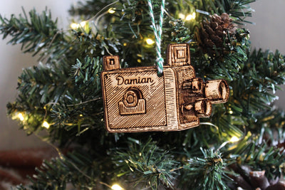 Personalised Film Maker Christmas Ornament Movies Camera Wood Custom Bauble Laser Engraved Rustic Wooden Filming Tree Decoration