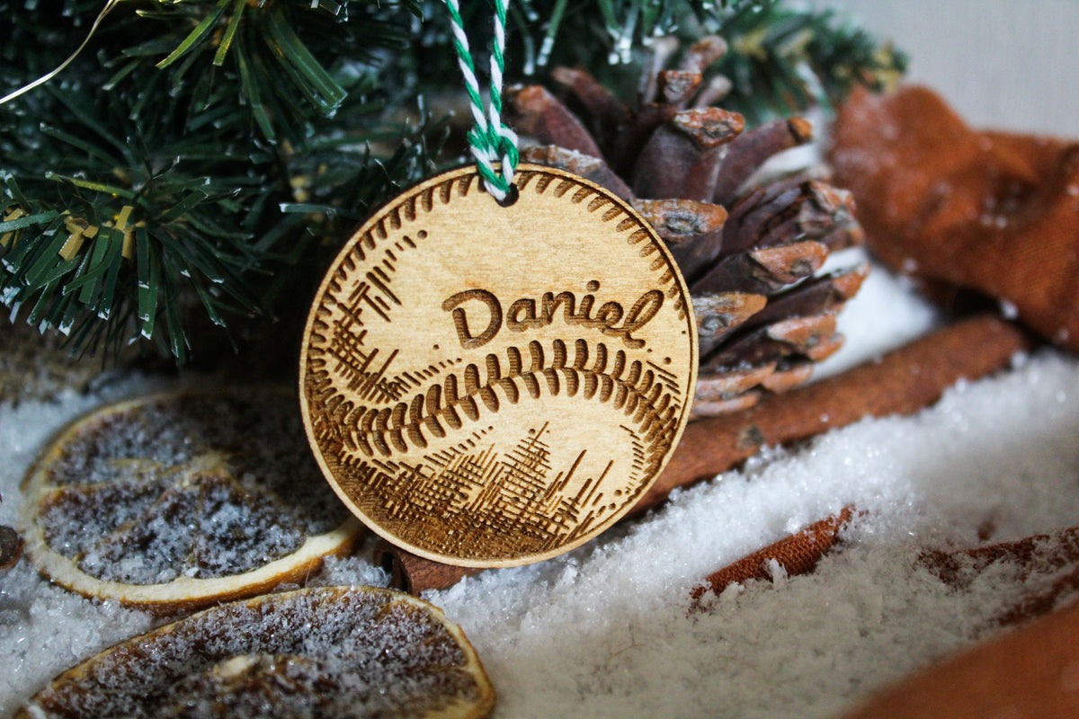Personalised Baseball Christmas Ornament Rounders Wood Custom Bauble Laser Engraved Rustic Wooden Name Personalised Tree Decoration Irish