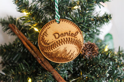 Personalised Baseball Christmas Ornament Rounders Wood Custom Bauble Laser Engraved Rustic Wooden Name Personalised Tree Decoration Irish