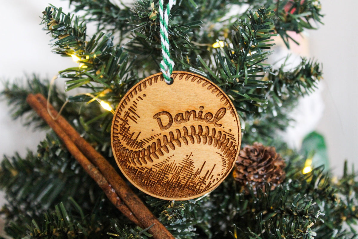 Personalised Baseball Christmas Ornament Rounders Wood Custom Bauble Laser Engraved Rustic Wooden Name Personalised Tree Decoration Irish