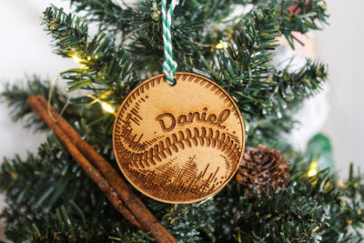 Personalised Baseball Christmas Ornament Rounders Wood Custom Bauble Laser Engraved Rustic Wooden Name Personalised Tree Decoration Irish