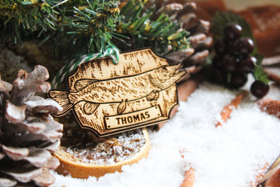 Personalised Fishing Christmas Ornament Angling Angler Wood Custom Bauble Laser Engrave Rustic Wooden Name Personalise Tree Decoration Irish