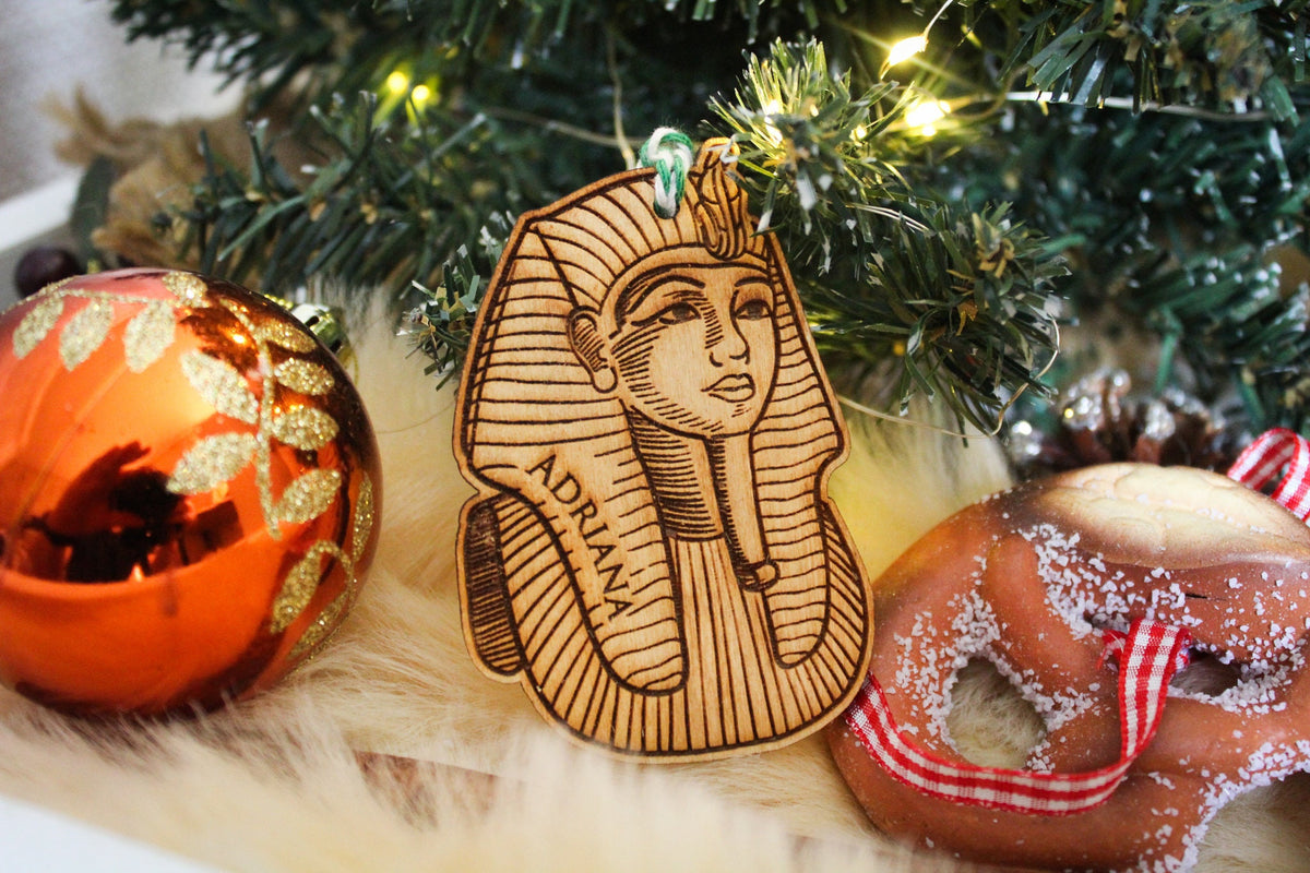 Personalised Archaeology Christmas Ornament Wood Custom Bauble Laser Engrave Rustic Wooden Name Decoration Egypt Egyptology History Hobby