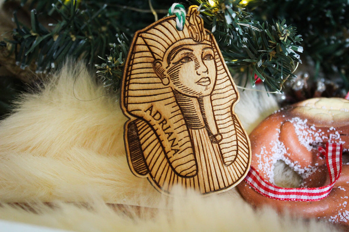 Personalised Archaeology Christmas Ornament Wood Custom Bauble Laser Engrave Rustic Wooden Name Decoration Egypt Egyptology History Hobby