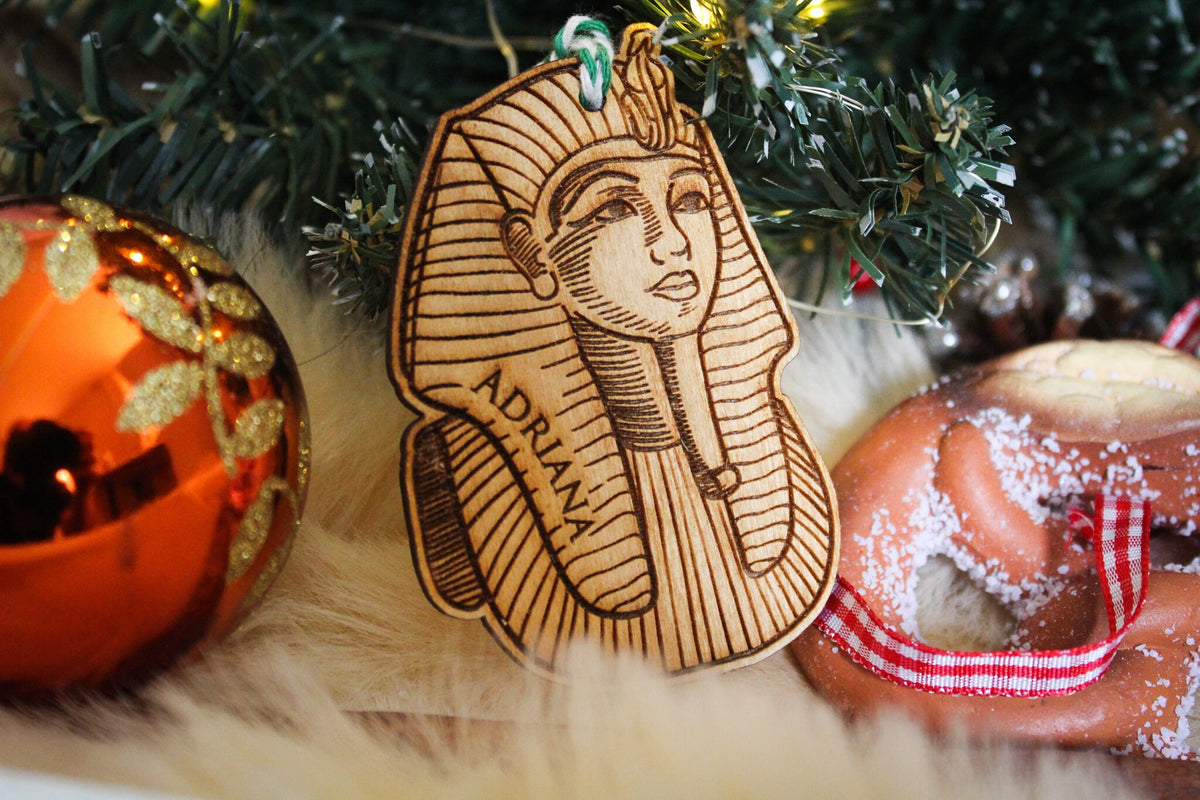 Personalised Archaeology Christmas Ornament Wood Custom Bauble Laser Engrave Rustic Wooden Name Decoration Egypt Egyptology History Hobby