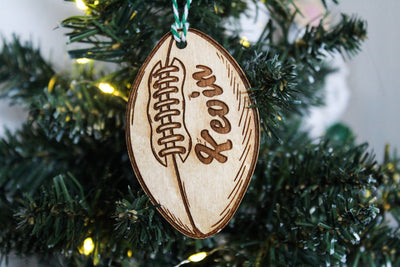 Personalised American Football Christmas Ornament Wood Custom Bauble Laser Engraved Rustic Wooden Name Personalised Tree Decoration Irish