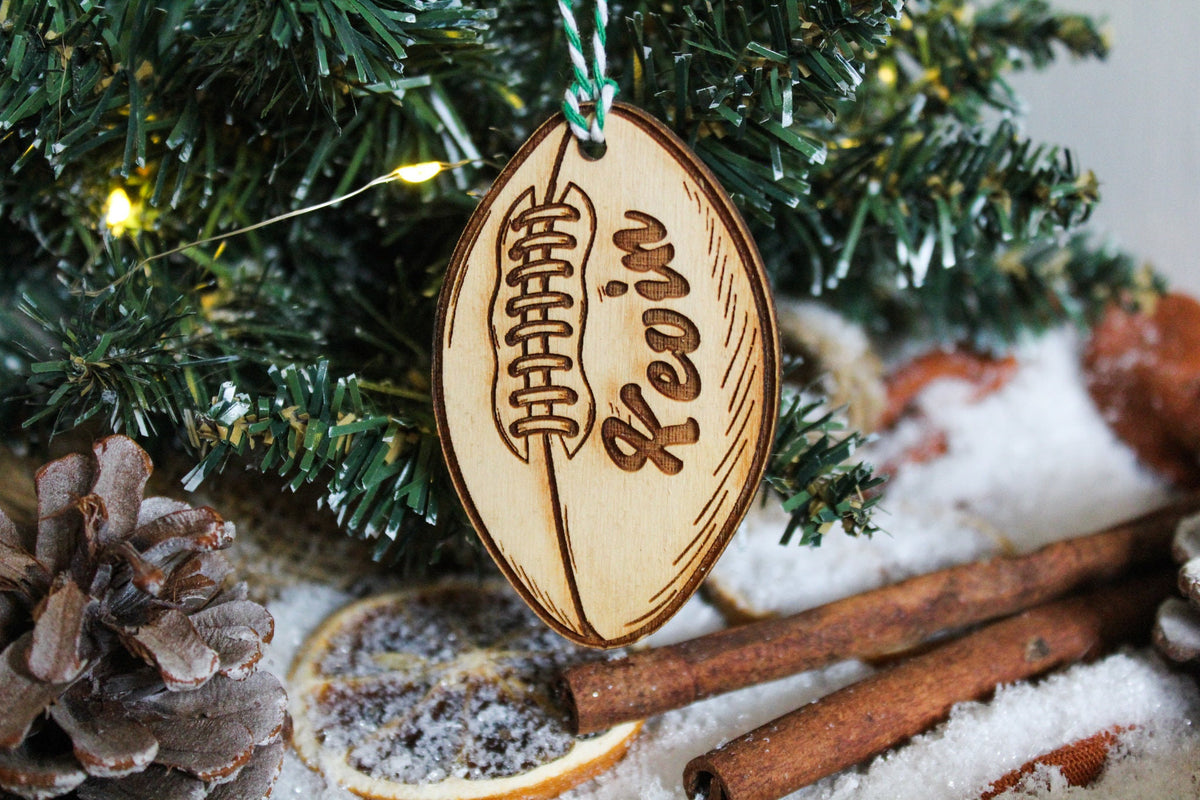 Personalised American Football Christmas Ornament Wood Custom Bauble Laser Engraved Rustic Wooden Name Personalised Tree Decoration Irish
