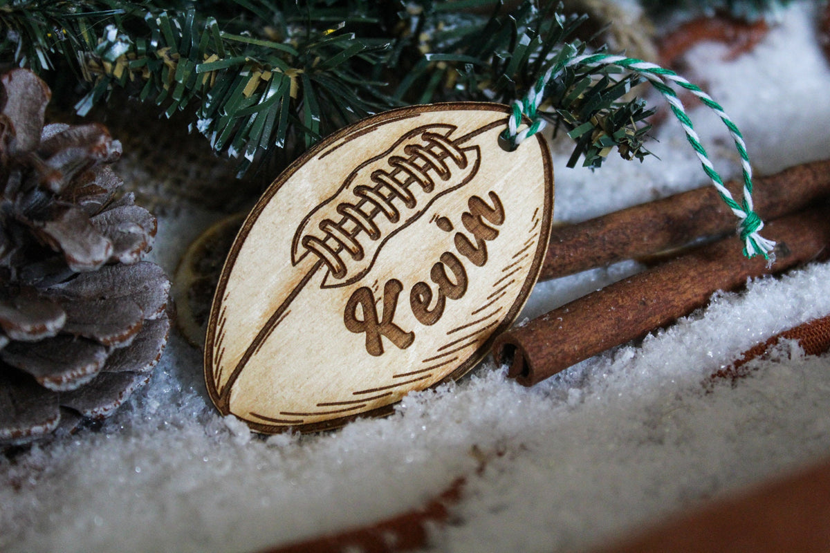Personalised American Football Christmas Ornament Wood Custom Bauble Laser Engraved Rustic Wooden Name Personalised Tree Decoration Irish
