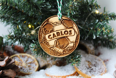 Personalised Football Christmas Ornament Soccer Ball Wood Custom Bauble Laser Engrave Rustic Wooden Name Personalised Tree Decoration Irish