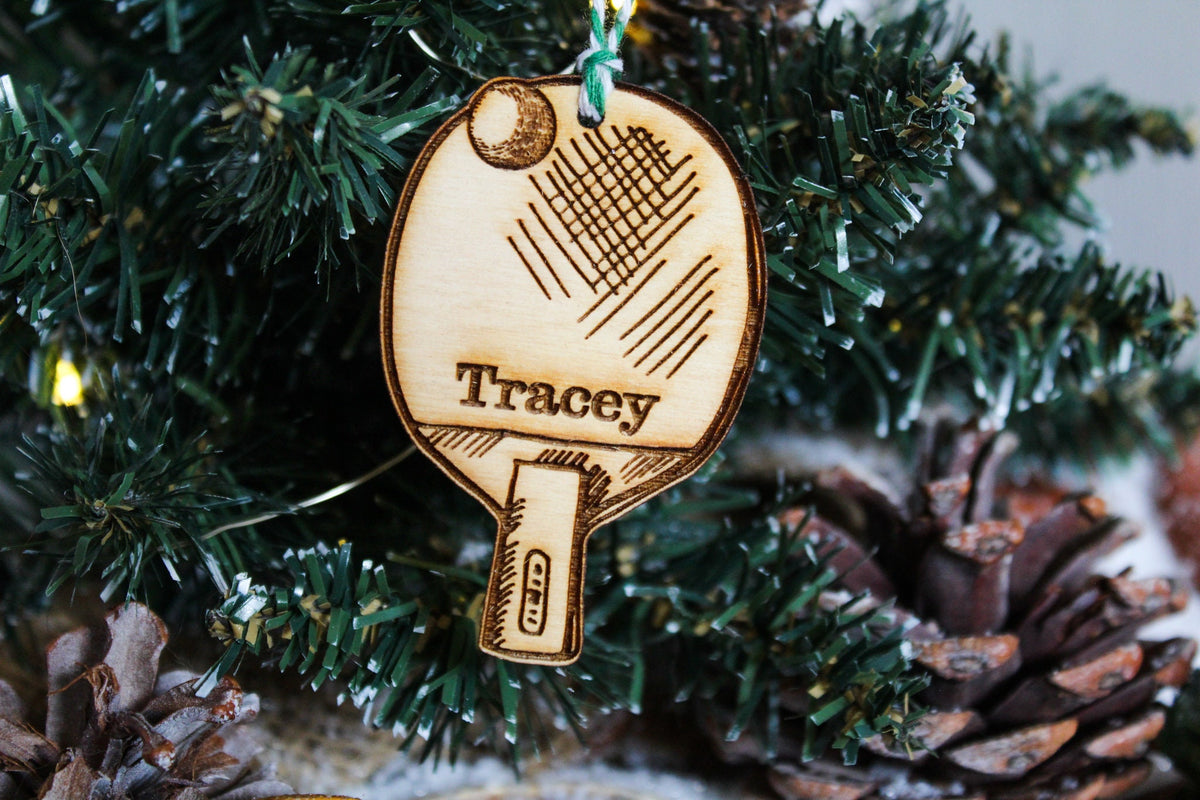 Personalised Table Tennis Paddle Christmas Ping Pong Ornament Wood Custom Bauble Laser Engraved Rustic Wooden Name Tree Decoration Irish