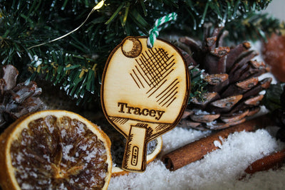 Personalised Table Tennis Paddle Christmas Ping Pong Ornament Wood Custom Bauble Laser Engraved Rustic Wooden Name Tree Decoration Irish
