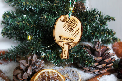 Personalised Table Tennis Paddle Christmas Ping Pong Ornament Wood Custom Bauble Laser Engraved Rustic Wooden Name Tree Decoration Irish
