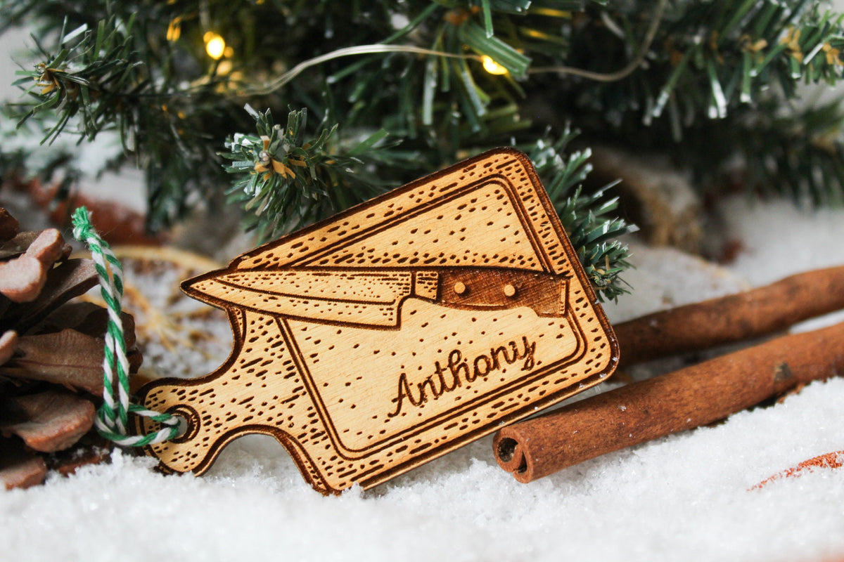 Personalised Cooking Christmas Ornament Chopping Board Chef Wood Custom Bauble Laser Engrave Rustic Wooden Name Personalise Decoration Irish