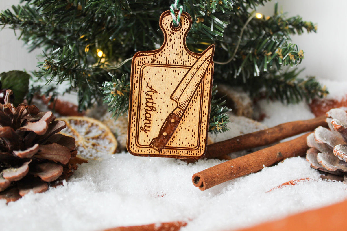 Personalised Cooking Christmas Ornament Chopping Board Chef Wood Custom Bauble Laser Engrave Rustic Wooden Name Personalise Decoration Irish