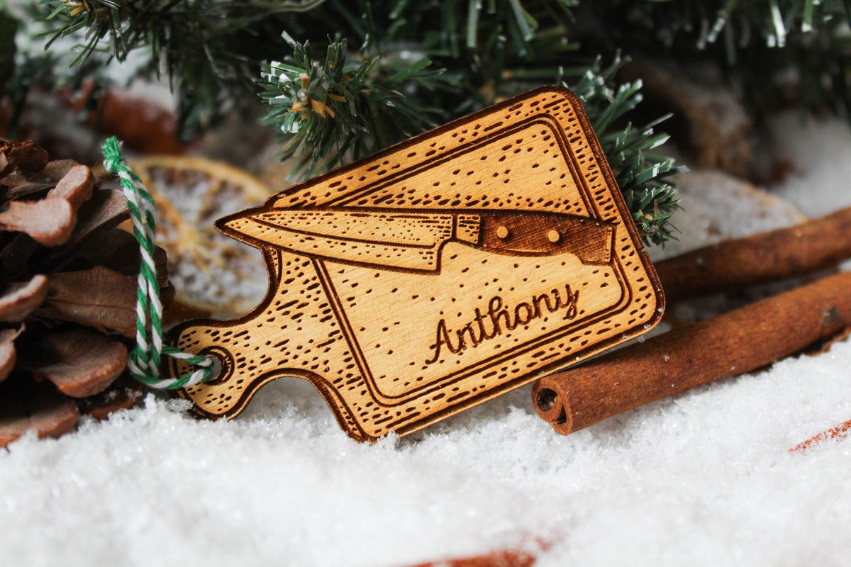 Personalised Cooking Christmas Ornament Chopping Board Chef Wood Custom Bauble Laser Engrave Rustic Wooden Name Personalise Decoration Irish