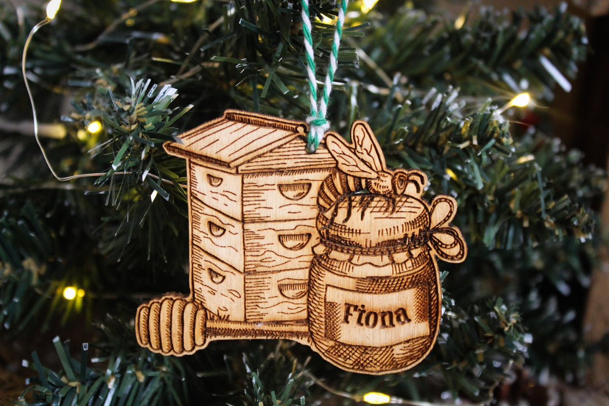 Personalised Bee Keeping Christmas Ornament Wood Custom Bauble Laser Engrave Rustic Wooden Name Honey Tree Decoration Bees Keeper